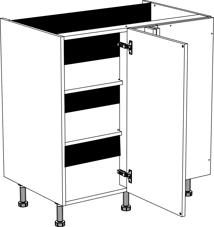 Meuble bas d'angle 1 porte et 2 étagères réglables