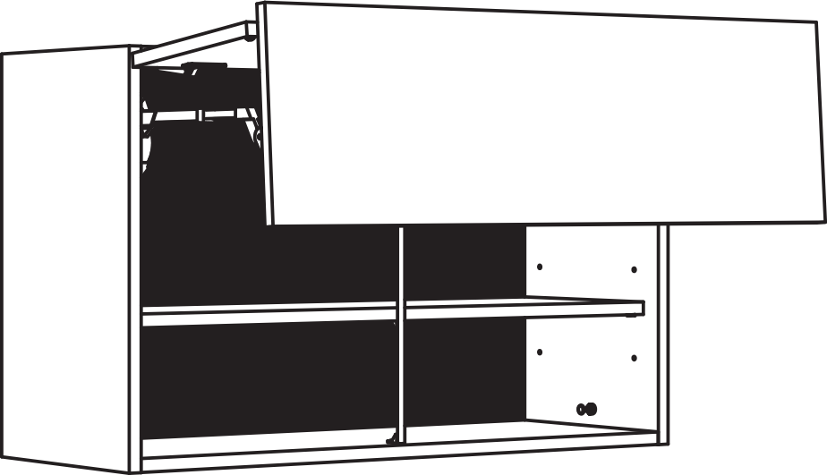 Meuble haut pliant relevable, 2 portes et 1 étagère réglable