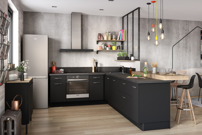 Cuisine total look noir ambiance industrielle