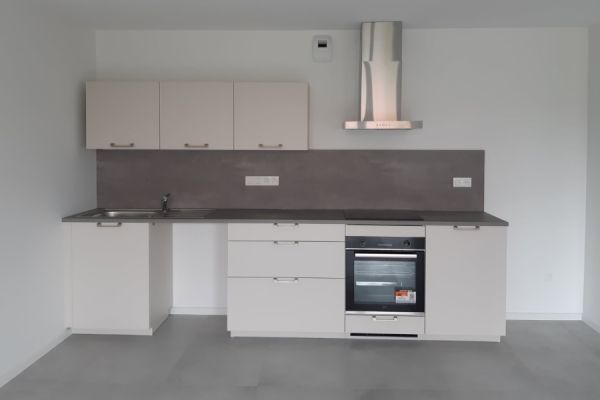 Cuisine linéaire lin et ciment, une cuisine réalisée par SoCoo'c Selestat