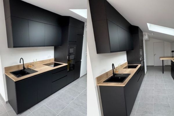 La cuisine noire pour un Airbnb, une cuisine réalisée par SoCoo'c Saint Etienne