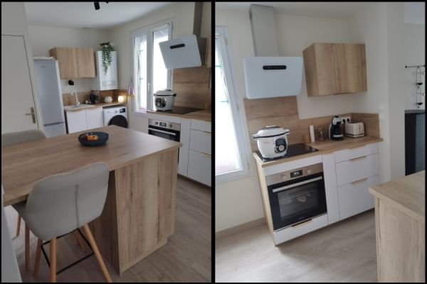 Cuisine tendance Blanc et Bois chez Mme B., une cuisine réalisée par SoCoo'c Soissons