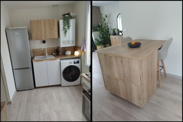 Cuisine tendance Blanc et Bois chez Mme B., une cuisine réalisée par SoCoo'c Soissons