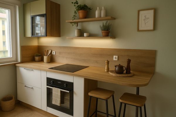 La cuisine tendance vert provence et bois naturel. , une cuisine réalisée par SoCoo'c Aix en Provence