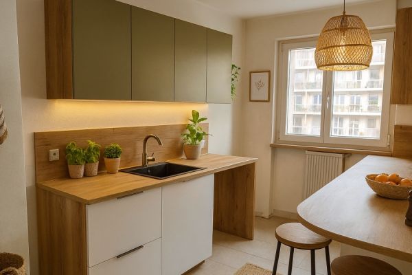 La cuisine tendance vert provence et bois naturel. , une cuisine réalisée par SoCoo'c Aix en Provence