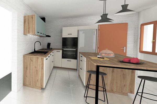 La cuisine beige et bois de Virginie, une cuisine réalisée par SoCoo'c Strasbourg Sud