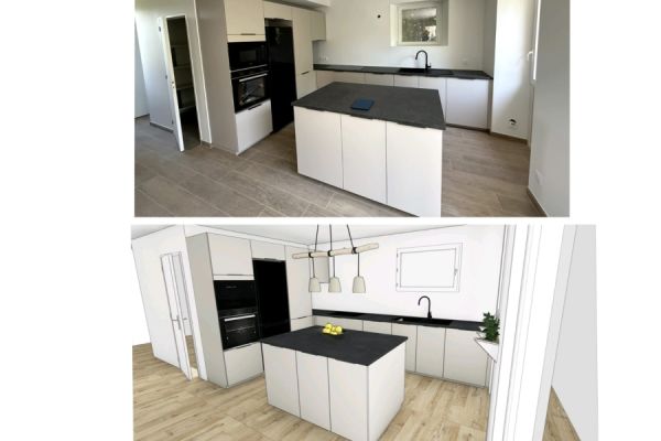 cuisine en L avec îlot centrale, une cuisine réalisée par SoCoo'c Marseille Cantini