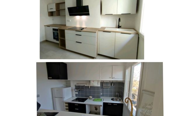 cuisine ouverte sur séjour blanc et bois , une cuisine réalisée par SoCoo'c Marseille Cantini